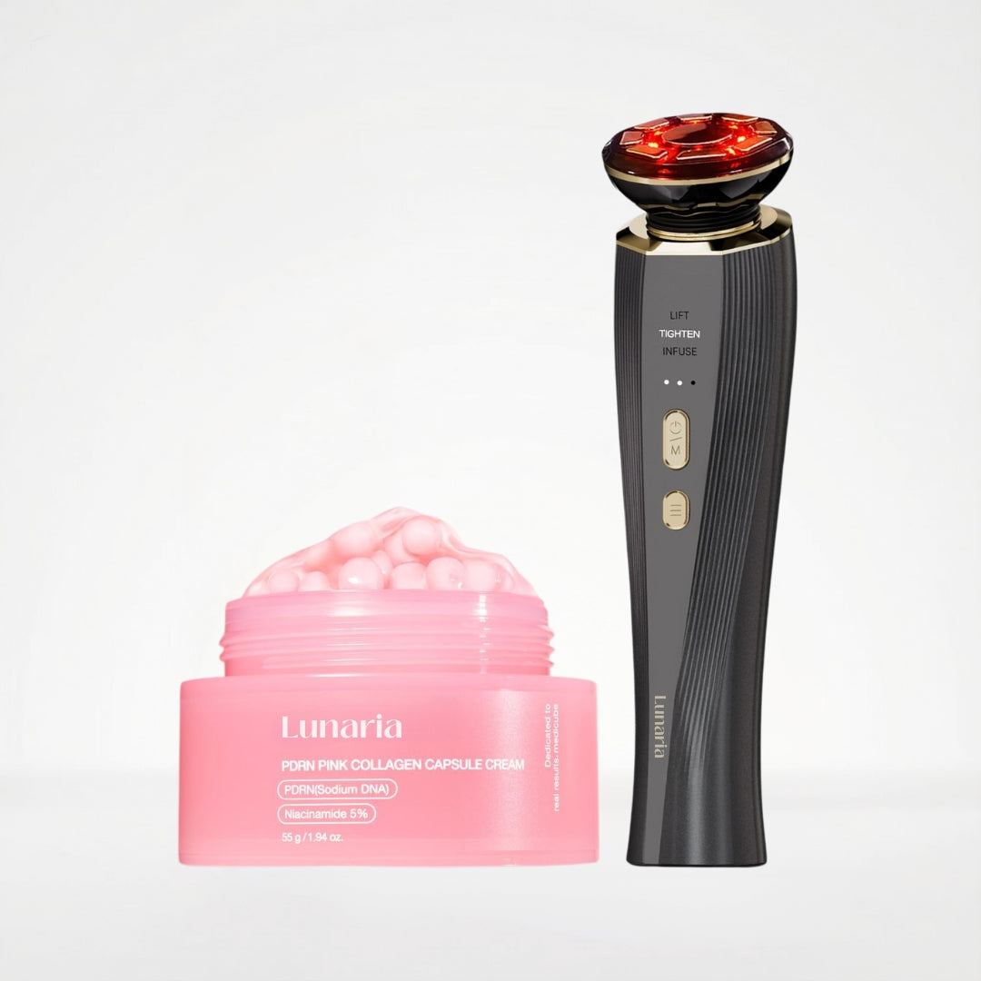 Mikrostrøm Ansiktsapparat + Pink PDRN  Kollagen Kapselkrem